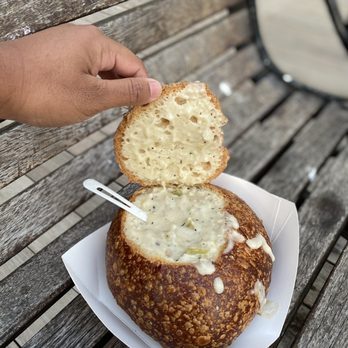 Pier Market Stand - Clam chowder sourdough bread bowl ($10.50)  IG: @ohmyono - Seafood Near Me - San Francisco, California