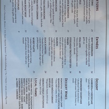 Otto's - Menu - German Near Me - Fredericksburg, Texas
