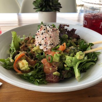 FreshFin - Brookfield - BYOB with salmon and ahi tuna over mixed greens. Added crab salad and avocado. Sauce on the side garlic ponzu and cilantro lime. - Poke Near Me - Brookfield, Wisconsin FreshFin - Brookfield - BYOB with salmon and ahi tuna over mixed greens. Added crab salad and avocado. Sauce on the side garlic ponzu and cilantro lime. - Poke Near Me - Brookfield, Wisconsin
