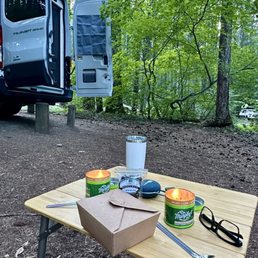 Takeout pie for dessert at the campsite Takeout pie for dessert at the campsite