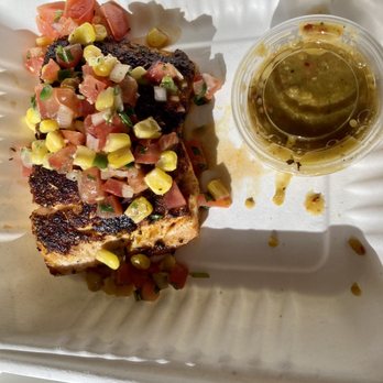 30 Acres - Pan Seared salmon with corn salsa. - Breakfast & Brunch Near Me - Goleta, California 30 Acres - Pan Seared salmon with corn salsa. - Breakfast & Brunch Near Me - Goleta, California