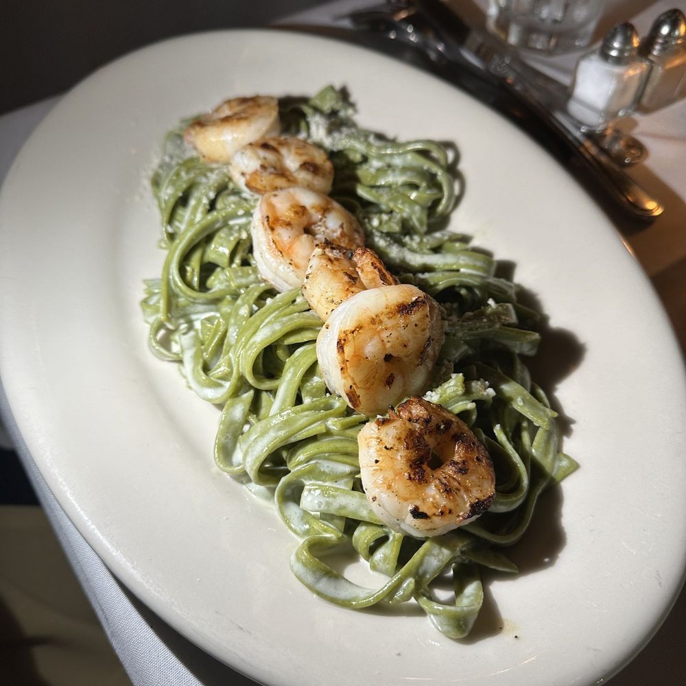 Cafe Tiramisu - grilled shrimp with spinach alfredo (custom order) - Italian Near Me - Raleigh, North Carolina Cafe Tiramisu - grilled shrimp with spinach alfredo (custom order) - Italian Near Me - Raleigh, North Carolina