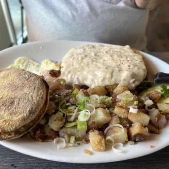 Hot off the Griddle - Chicken fried steak with eggs and potatoes. All good. The potatoes had a tasty seasoning. - Breakfast & Brunch Near Me - Rocklin, California