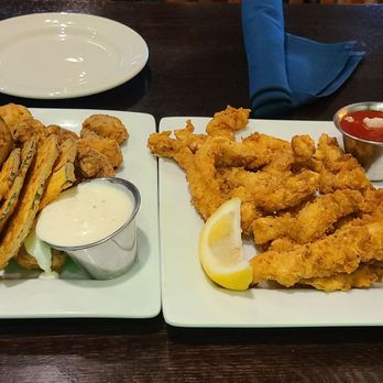 Pelican's West - Bar menu: battered mushrooms & zucchini, calamari on the right. - Seafood Near Me - Albuquerque, New Mexico
