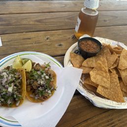 Tripa Tacos, chips & salsa with a Modela. Tripa Tacos, chips & salsa with a Modela.