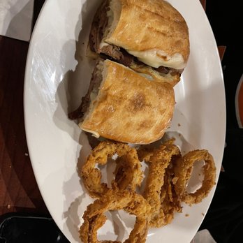 Oscar's Ale House - Roast beef sandwich with onion rings - American Near Me - Frederick, Maryland Oscar's Ale House - Roast beef sandwich with onion rings - American Near Me - Frederick, Maryland