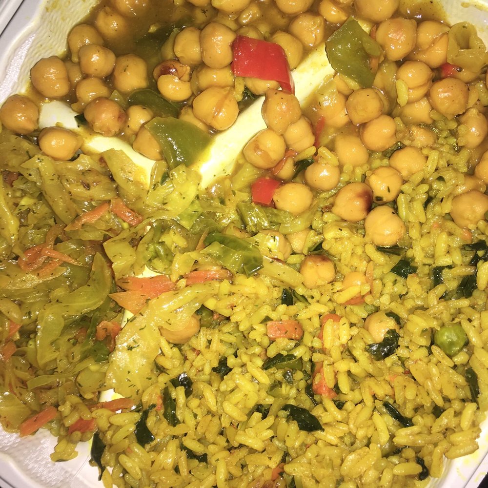Caribbean Cove - Vegan Platter (Yellow Rice, Cabbage, Chick Peas & Plantains [My Friend at this immediately])! - Caribbean Near Me - College Park, Maryland