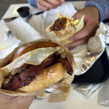 Eggbred - Pastrami sandwich with runny egg - Breakfast & Brunch Near Me - Placentia, California