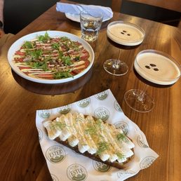 Whipped ricotta toast, carpaccio and bourbon espresso martinis