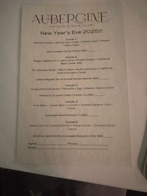 Menu photo 1 Aubergine Private Dining Club Columbus, OH Menu photo 1 Aubergine Private Dining Club Columbus, OH