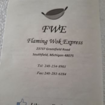 Flaming Wok Express - Back of menu - Chinese Near Me - Southfield, Michigan