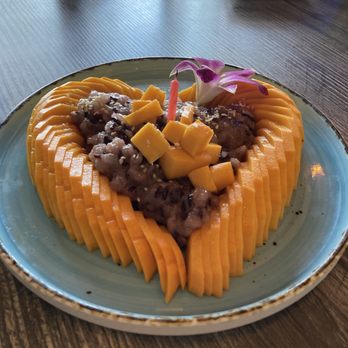 Butterfly Pea Cafe - Mango sticky rice with Birthday candle - Creperies Near Me - Los Angeles, California