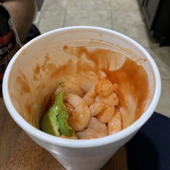 Mambo Seafood - To Go Shrimp Cocktail. I got shrimp with ketchup and 2 slices of avocado. I paid for large and looks like I got a small. Will not go back. - Seafood Near Me - Baytown, Texas