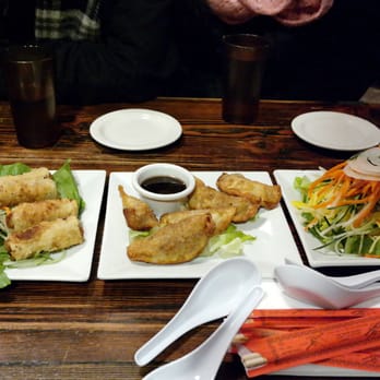 Saigon Shack - (L) Fried Spring Rolls (C) Fried Roast Pork Dumplings (R) Young Papaya & Mango Salad - Vietnamese Near Me - New York, New York