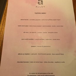 Alloy Valentine's menu...pre-fixed, perfect pacing, just right! Alloy Valentine's menu...pre-fixed, perfect pacing, just right!