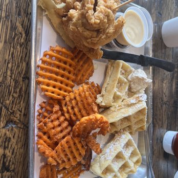 The Cookshack - The waffles and chicken were delicious! The waffles were soft, warm, fluffy and buttery, and complimented the syrup well. - Salad Near Me - Selma, Texas The Cookshack - The waffles and chicken were delicious! The waffles were soft, warm, fluffy and buttery, and complimented the syrup well. - Salad Near Me - Selma, Texas