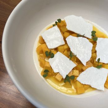 Botánico - Coconut Panna Cotta with Mango Tangerine and Basil - Mexican Near Me - México, D.F., DIF Botánico - Coconut Panna Cotta with Mango Tangerine and Basil - Mexican Near Me - México, D.F., DIF