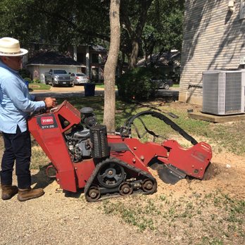 Texas Sun Tree Services - Photo 3 - grinding down the stump to about 6" below surface. - Tree Services Near Me - San Antonio, Texas