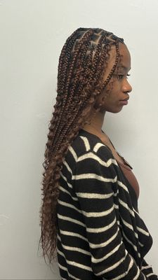 box braids: Knotted or knotless - Box braids is the service get it customized by adding an old school look or new knotless trend. From some fine straight hair to kinky curly no textures left behind. Add curls, and other add on are endless. We offer old school box braids, and knotted box braids as well. box braids: Knotted or knotless - Box braids is the service get it customized by adding an old school look or new knotless trend. From some fine straight hair to kinky curly no textures left behind. Add curls, and other add on are endless. We offer old school box braids, and knotted box braids as well.