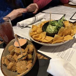 Fried pickles and chips & guacamole