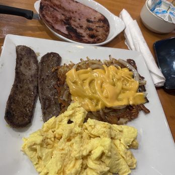 Bernie's City Diner - Meat lover platter with ham,gyro meat, scrambled eggs, hash browns with cheese and onion!! - Breakfast & Brunch Near Me - Naples, Florida