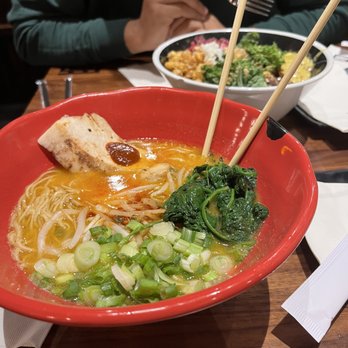 JINYA Ramen Bar - Athens - Spicy Chicken Ramen (foreground) & Impossible Rice Bowl - Ramen Near Me - Athens, Georgia JINYA Ramen Bar - Athens - Spicy Chicken Ramen (foreground) & Impossible Rice Bowl - Ramen Near Me - Athens, Georgia