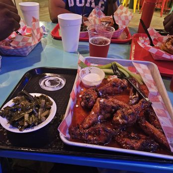 Camel City BBQ Factory - BBQ wings with collard greens - Barbeque Near Me - Winston-Salem, North Carolina Camel City BBQ Factory - BBQ wings with collard greens - Barbeque Near Me - Winston-Salem, North Carolina