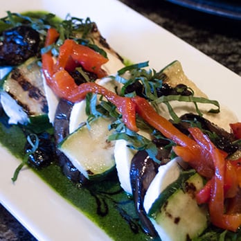 Pianeta - Caprese Inverno: mozzarella, eggplant, zucchini, red pepers, house pesto.  $8.50 on the happy hour menu. - Italian Near Me - Truckee, California