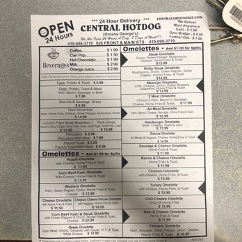 Central Hot Dog - Menu (Back) - Hot Dogs Near Me - Toledo, Ohio