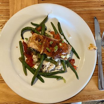 Back 40 Ranch House Grill - Grilled Salmon with mushroom risotto and green beans - Bars Near Me - Heber City, Utah