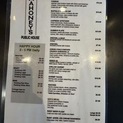 Mahoney's Public House - Menu