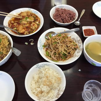 Mama Lee - The feast... Spicy fish. Beef with noodle. Pork with dried tofu. Special soup of the day. - Chinese Near Me - Bayside, New York