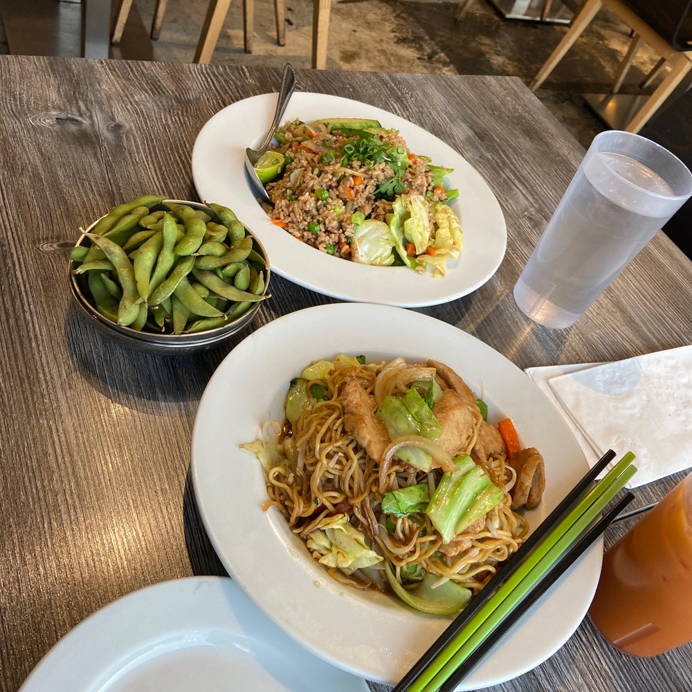 My Vegan - Vegetable fried rice and chicken, chow mein, and edamame. - Thai Near Me - Pasadena, California My Vegan - Vegetable fried rice and chicken, chow mein, and edamame. - Thai Near Me - Pasadena, California