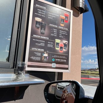 The Human Bean - Menu - A menu board displays coffee, espresso, and frozen drink options at The Human Bean drive-thru in Albuquerque, NM. - Coffee & Tea Near Me - Albuquerque, New Mexico