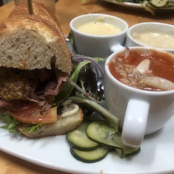 Five Loaves Cafe - Soup trio and half sandwich in a baguette - American Near Me - Mt Pleasant, South Carolina Five Loaves Cafe - Soup trio and half sandwich in a baguette - American Near Me - Mt Pleasant, South Carolina