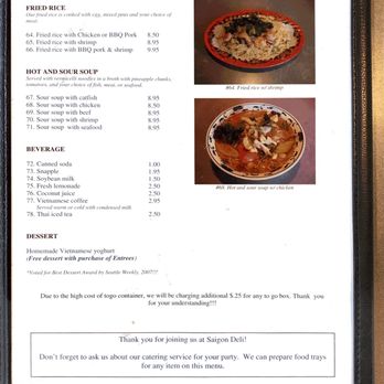 Saigon Deli - Menu as of 4/20/2018 - Vietnamese Near Me - Seattle, Washington