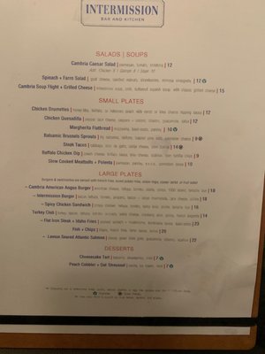 Menu photo 2 Intermission Bar and Kitchen Chicago, IL Menu photo 2 Intermission Bar and Kitchen Chicago, IL