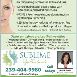 Sublime Spa Treatments - Skincare Services with a medical aesthetician located in Bonita Springs