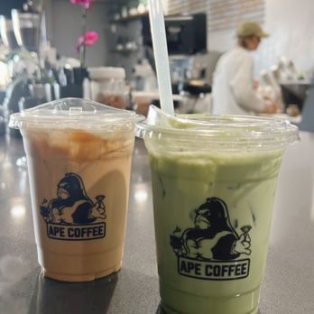 Ape Coffee - Ice matcha & a maple latte with sweet cream - Coffee & Tea Near Me - Orange, California
