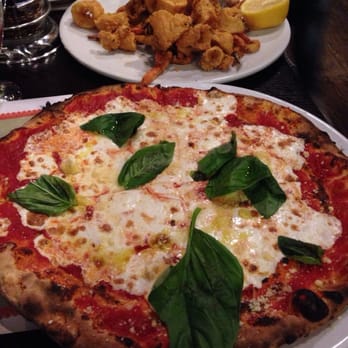 Basil Brick Oven Pizza - Margherita and calamari - Pizza Near Me - Astoria, New York Basil Brick Oven Pizza - Margherita and calamari - Pizza Near Me - Astoria, New York