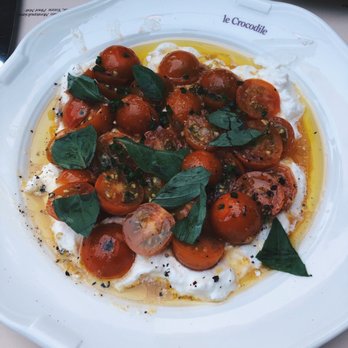 Le Crocodile - Tomato and Straciatella Salad with Basil - French Near Me - Brooklyn, New York Le Crocodile - Tomato and Straciatella Salad with Basil - French Near Me - Brooklyn, New York