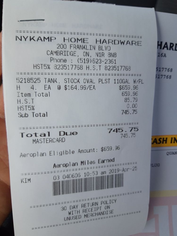 hardware receipt