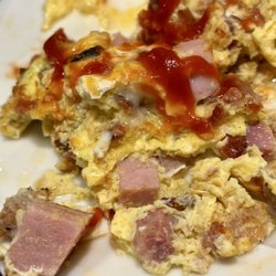 Chunks of meat in Meat Lovers Omelet