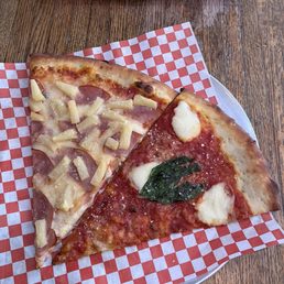 Hawaiian Slice (left), Margherita Slice (right)