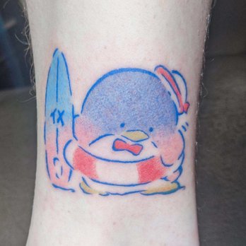 Perception Body Modification Studio - An absolutely adorable little penguin ready for the beach tattoo. - Piercing Near Me - Greenwood, Indiana Perception Body Modification Studio - An absolutely adorable little penguin ready for the beach tattoo. - Piercing Near Me - Greenwood, Indiana