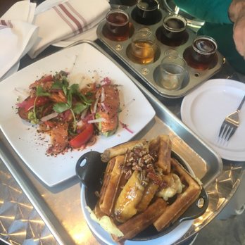 Discretion Brewing - Salmon avocado cream, chicken and waffles and beer sampler really good! - Breweries Near Me - Soquel, California Discretion Brewing - Salmon avocado cream, chicken and waffles and beer sampler really good! - Breweries Near Me - Soquel, California
