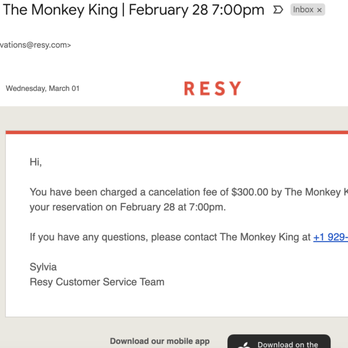 The Monkey King - I will be reporting them to Resy, my bank and the BBB! - Chinese Near Me - Brooklyn, New York