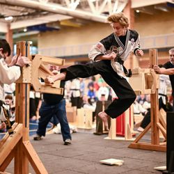 AKF Lexington Martial Arts - Brayden in flight hitting 1st place in breaking!