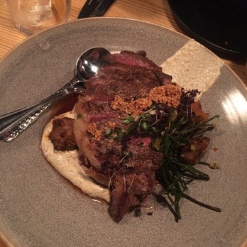 Marrow - NY Strip. Cooked perfectly along with great pairings. A little too salty. - New American Near Me - Detroit, Michigan Marrow - NY Strip. Cooked perfectly along with great pairings. A little too salty. - New American Near Me - Detroit, Michigan