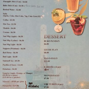 Manila Bistro - Second menu page - Beer Bar Near Me - National City, California Manila Bistro - Second menu page - Beer Bar Near Me - National City, California